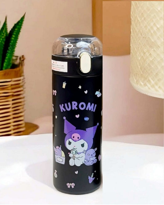 Stainless Steel Kuromi Water Bottle , Kuromi Sipper with Straw – 350 ML - Kiddospedia