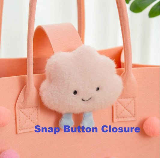 Plush Pom-Pom Felt Tote Bag, POM-POM Adorable Kids Cartoon Handbag | Vibrant Colors | Perfect for Birthday Return Gifts(Random Color)