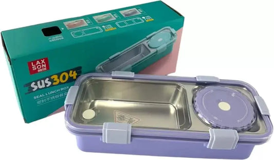 Steel Bento Lunch Box – 2 Compartment with Spoon & Fork - Kiddospedia
