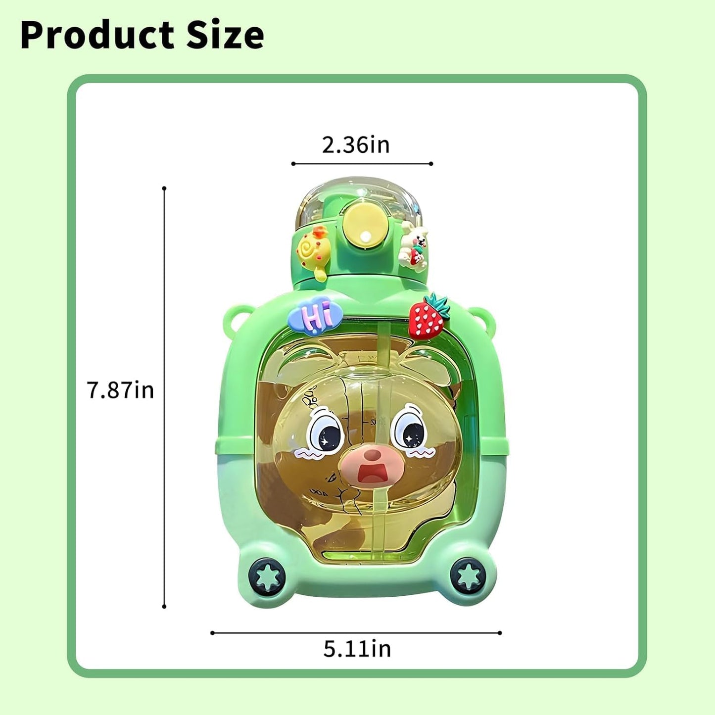 Kids Bear Water Bottle with Straw & Stickers (1000ml) - Kiddospedia