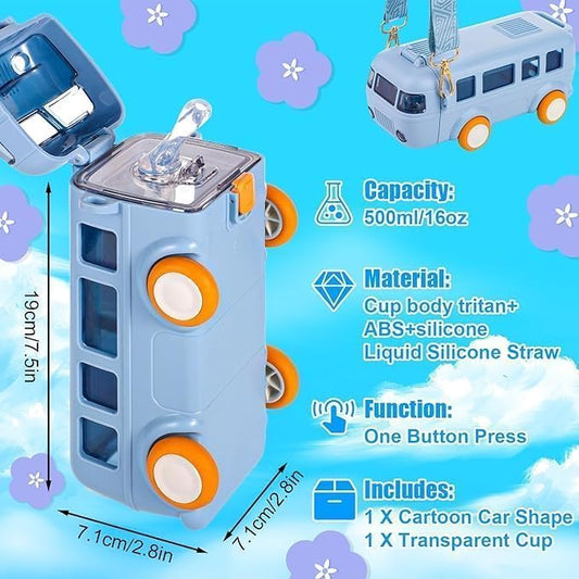Bus Water Bottle for Kids with Strap (500ML) - Kiddospedia