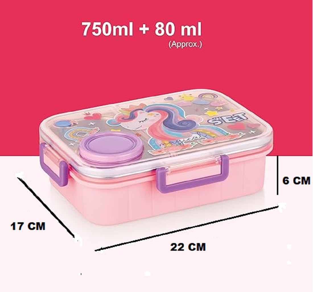 Unicorn Stainless Steel Lunch Box – 3 Compartment with Spoon & Box - Kiddospedia