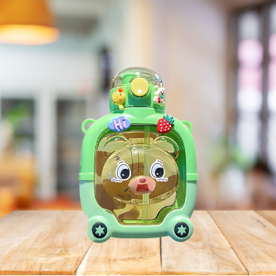 Kids Bear Water Bottle with Straw & Stickers (1000ml) - Kiddospedia