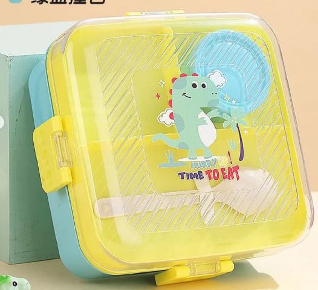 Dinosaur Kids Lunch Box – 3 Steel Compartments, Leakproof, 750ml + 70ml - Kiddospedia