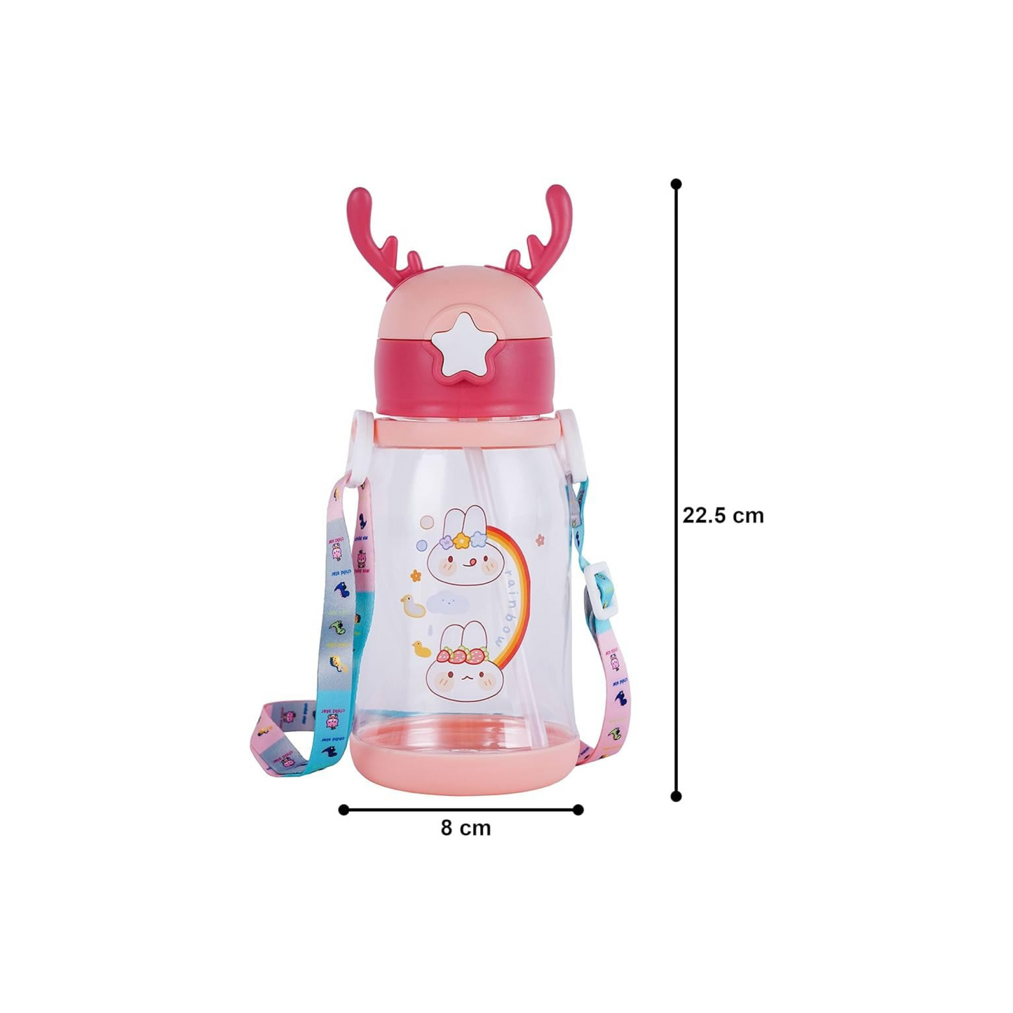 600ML Cartoon Kids Water Bottle with Straw and Strap – BPA-Free, Leakproof, Kiddospedia