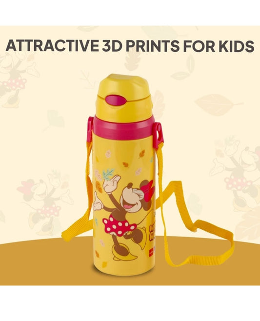 Kids Insulated Water Bottle with Straw, Minnie Mouse Hot & Cold Bottle, Yellow Color (400 ml)