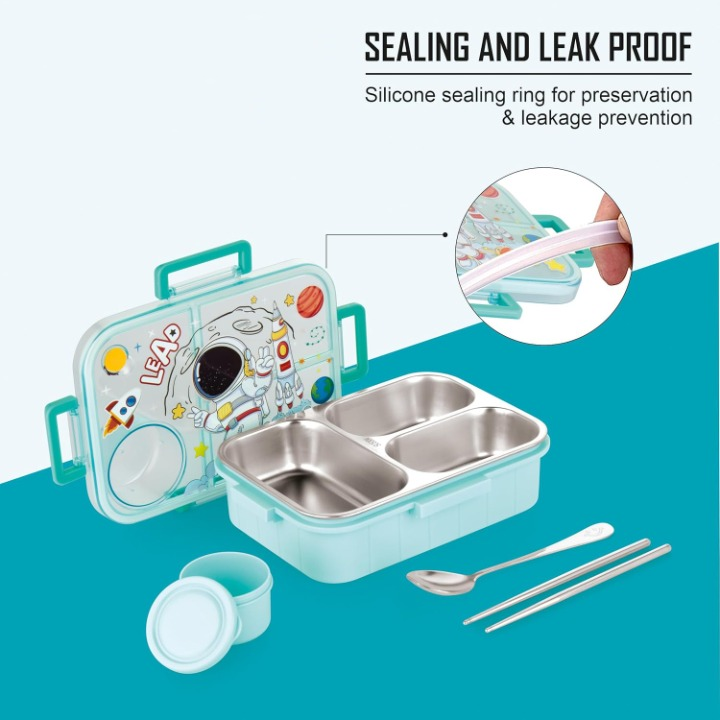 Premium Kids Space Lunch Box | Stainless | BPA-Free | Leakproof with Spoon - Kiddospedia