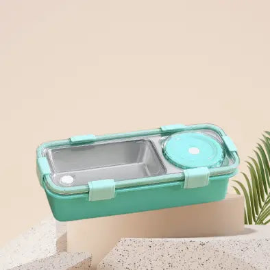 Steel Bento Lunch Box – 2 Compartment with Spoon & Fork - Kiddospedia