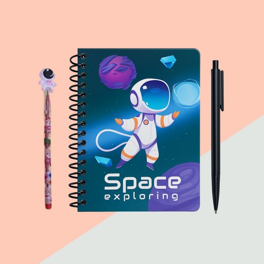 Combo of Mini Space Diary, Pen, and Space Pencil – Stationery Gift Set for Kids by Kiddospedia