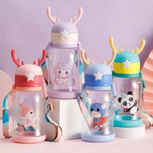 600ML Cartoon Kids Water Bottle with Straw and Strap – BPA-Free, Leakproof, Kiddospedia