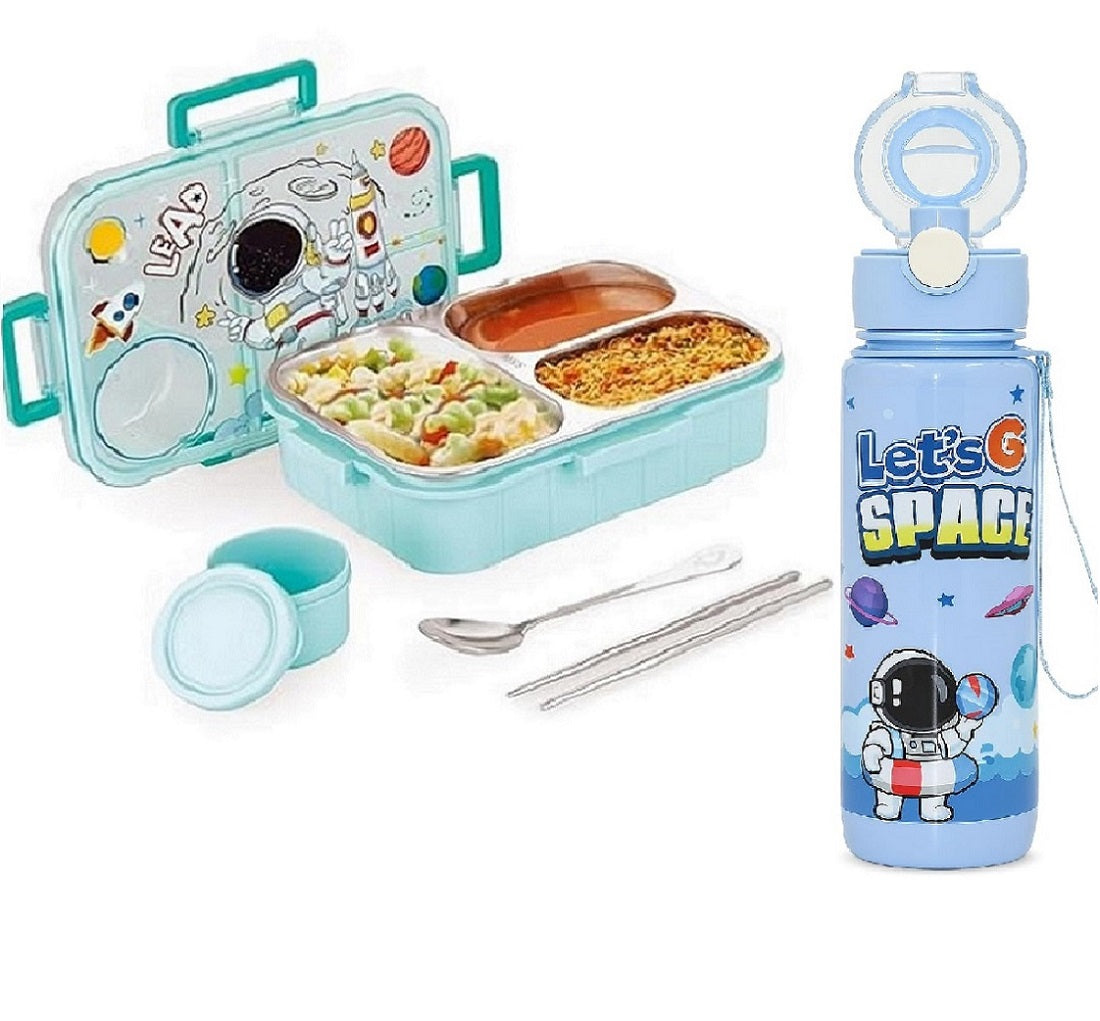 Space Theme Kids Lunch Box & Bottle Combo | Kiddospedia Leakproof Bento Set