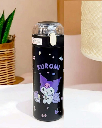 Stainless Steel Kuromi Water Bottle , Kuromi Sipper with Straw – 350 ML - Kiddospedia