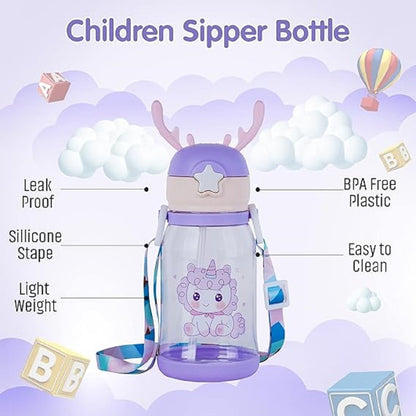 Sipper with Straw for Kids, Cartoon Print Water Bottle – BPA-Free & Leakproof (400 ML) - Kiddospedia