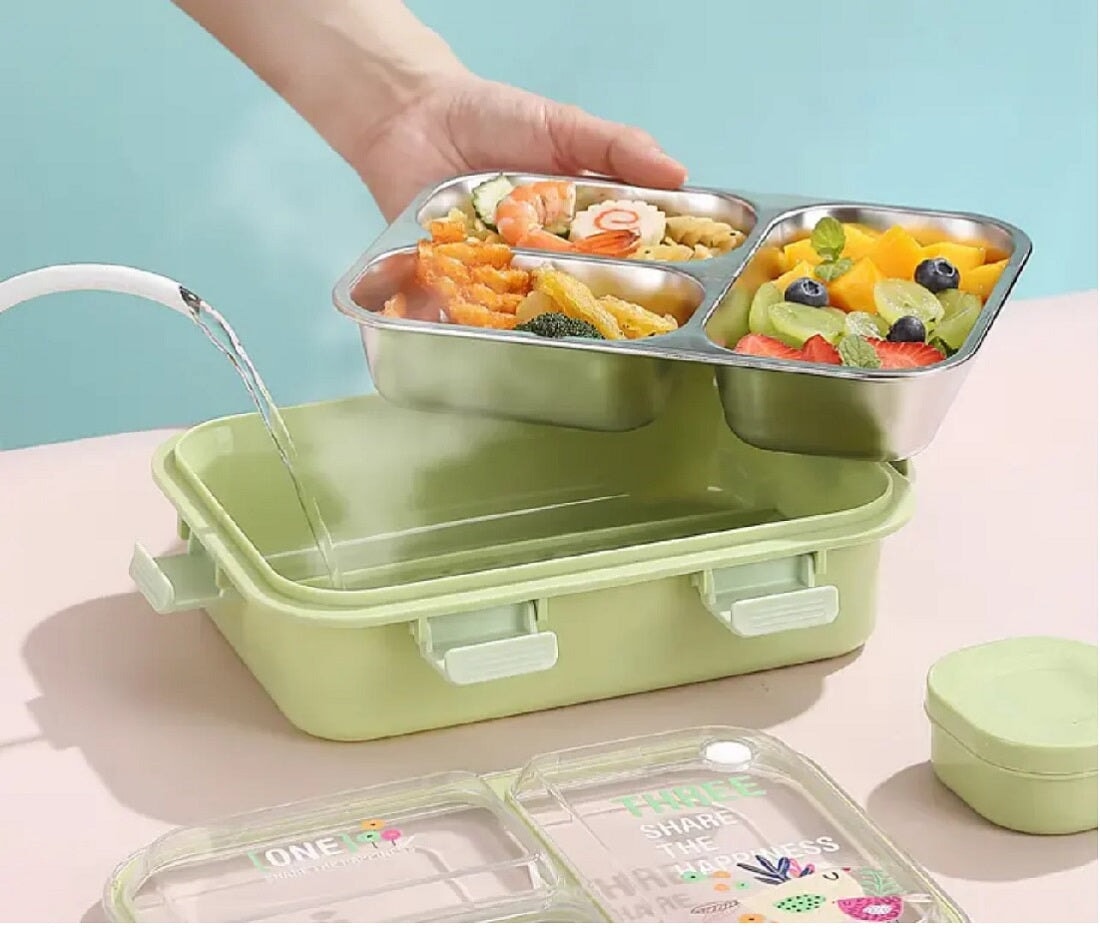 Bento Lunch Box with Small Veggie Box – 3 Compartment, Insulated Lunch Box 700+150 ML - Kiddospedia