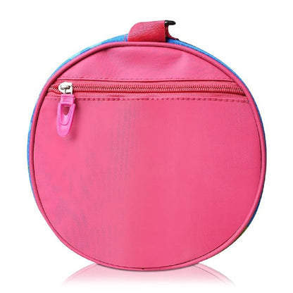 Pink round pouch with a zipper on a white background