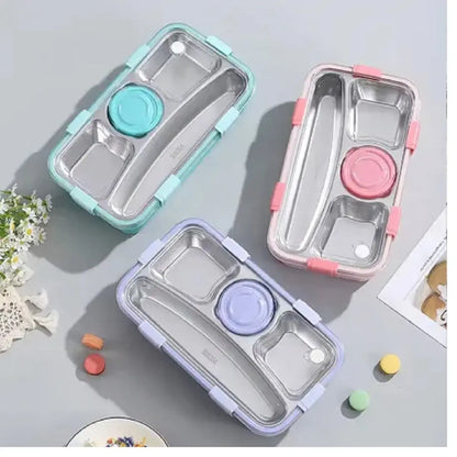 Bento Insulated Stainless Steel Lunchbox with 3 Compartment ,Small Sauce Bowl and Cutlery Set - Kiddospedia
