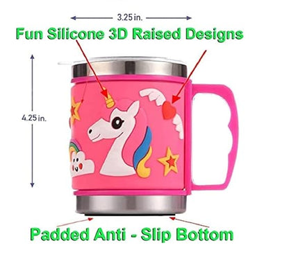 Embossed Unicorn Mug, 3D Cartoon Character Silicone Mug for Kids | Unbreakable Embossed Plastic Coffee Mug | BPA-Free, Lightweight & Durable