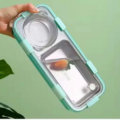 Steel Bento Lunch Box – 2 Compartment with Spoon & Fork - Kiddospedia