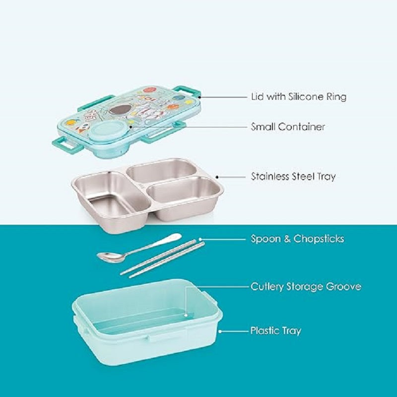 Space Theme Kids Lunch Box & Bottle Combo | Kiddospedia Leakproof Bento Set