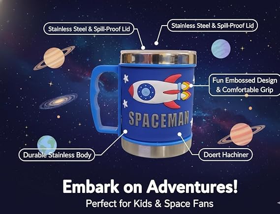 Embossed Astronaut Mug, 3D Cartoon Character Silicone Mug for Kids | Unbreakable Embossed Plastic Coffee Mug | BPA-Free, Lightweight & Durable, Space Theme Mug for Kids