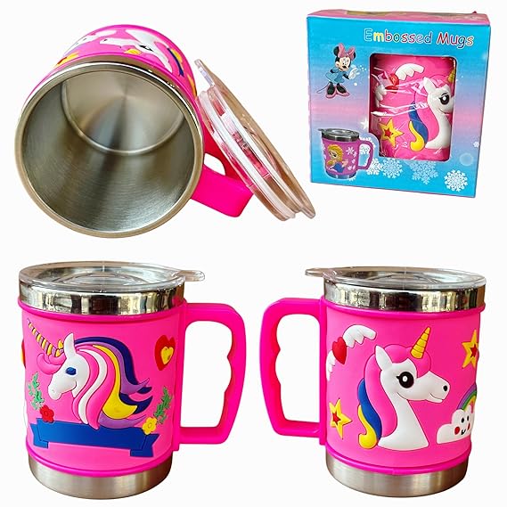 Embossed Unicorn Mug, 3D Cartoon Character Silicone Mug for Kids | Unbreakable Embossed Plastic Coffee Mug | BPA-Free, Lightweight & Durable