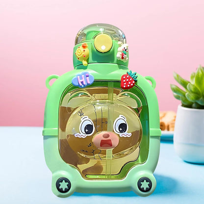Kids Bear Water Bottle with Straw & Stickers (1000ml) - Kiddospedia