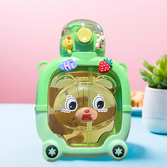 Kids Bear Water Bottle with Straw & Stickers (1000ml) - Kiddospedia