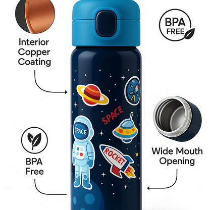 Space Theme Kids Water Bottle – Astronaut Design with Straw(800ML) | Kiddospedia - Kiddospedia