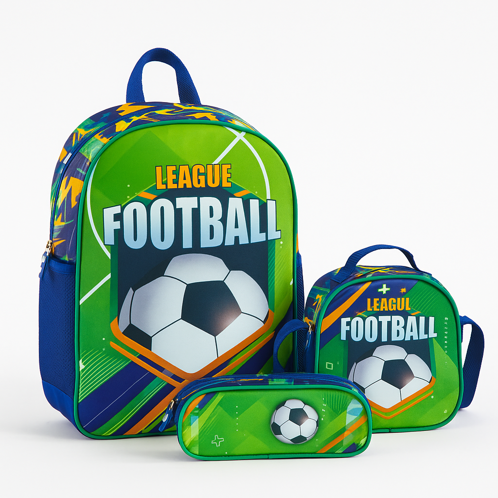 Football Theme School Combo – Bag, Lunch Bag & Pouch Set for Kids - Kiddospedia