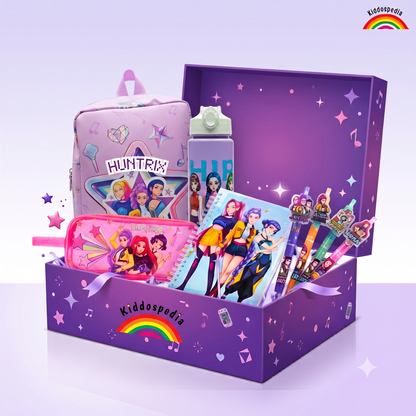 K Pop Demon Huntrix Gift Combo | Backpack, Bottle ,Diary & Stationery Set | Kiddospedia