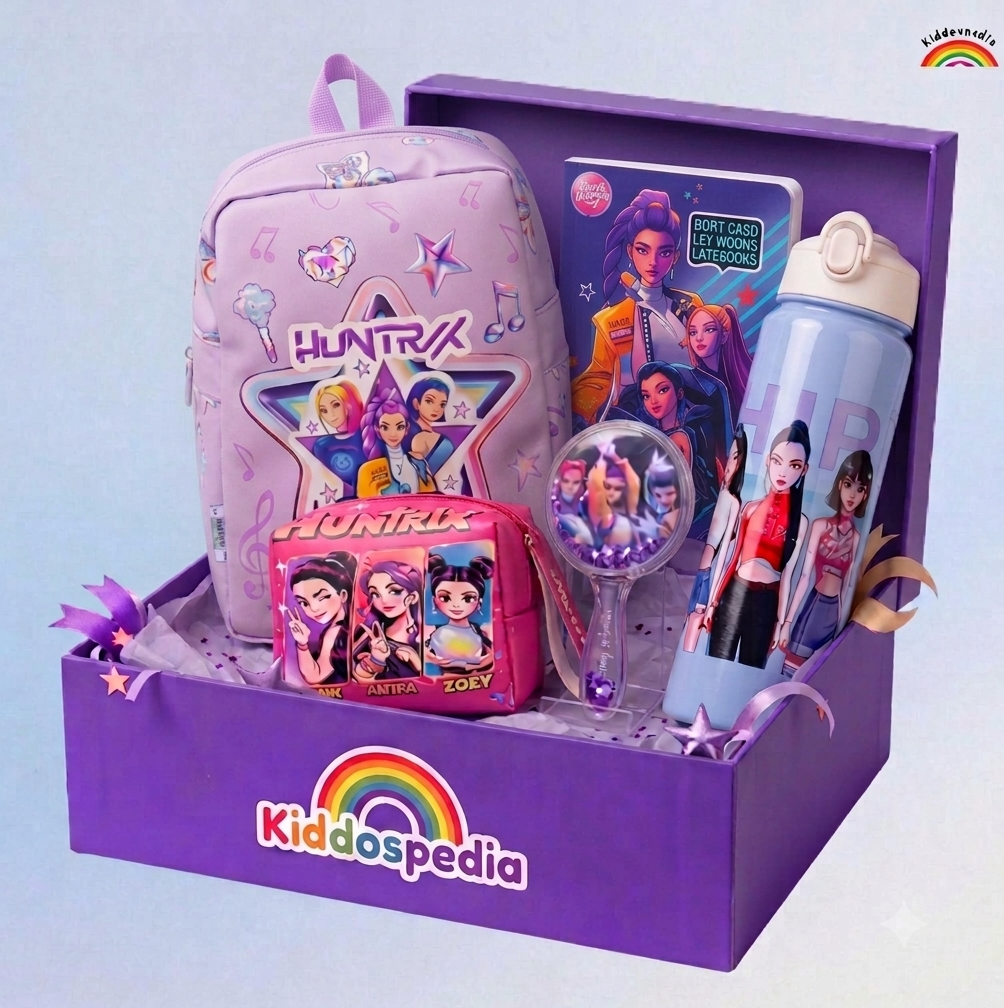 Huntrix K-Pop School Combo for Kids | Backpack, Bottle, Diary, Comb & Pouch | Kiddospedia