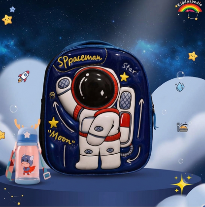 Kids Space Theme School Combo - Hard Shell Astronaut Bag with Bottle (Pack of 2)