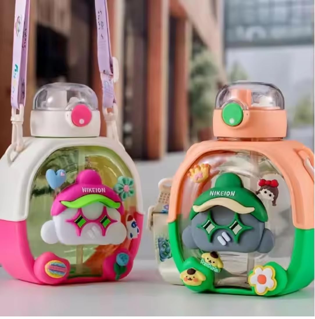 Cartoon Sipper , Kids Water Bottle – Leakproof with Cute Stickers (1000ml ) - Kiddospedia