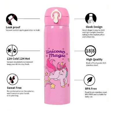 Unicorn Insulated Stainless Steel  Water Bottle for Kids (500ML) - Kiddospedia