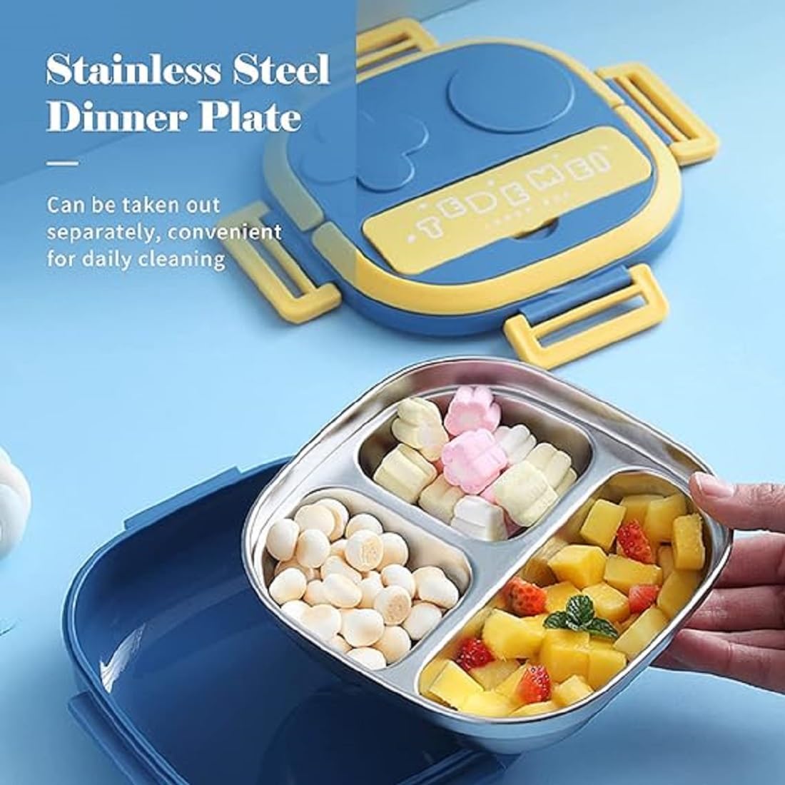 Stainless Steel Lunch Box – 3 Compartment Bento for School & Office - Kiddospedia