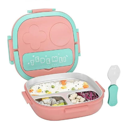 Stainless Steel Lunch Box – 3 Compartment Bento for School & Office - Kiddospedia
