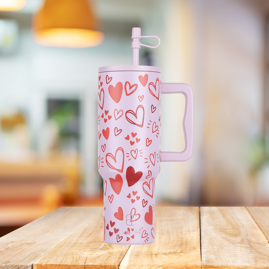 Kiddospedia 1200ML stainless steel tumbler Mauve Heart design hot and cold