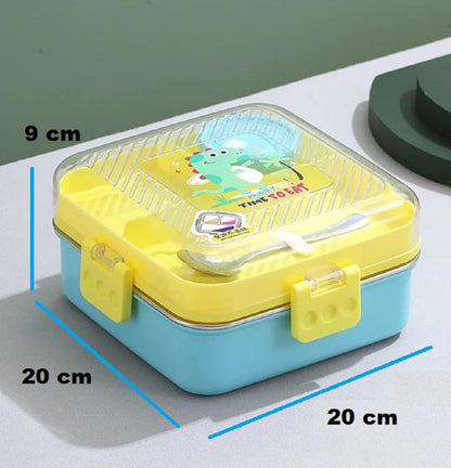 Dinosaur Kids Lunch Box – 3 Steel Compartments, Leakproof, 750ml + 70ml - Kiddospedia