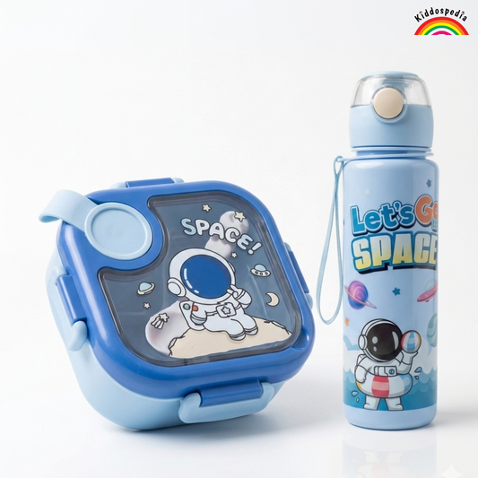 Space Theme Kids Lunch Box & Bottle Combo | Kiddospedia Leakproof Bento Set