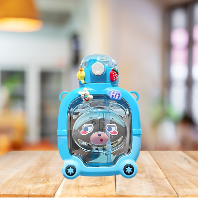 Kids Bear Water Bottle with Straw & Stickers (1000ml) - Kiddospedia