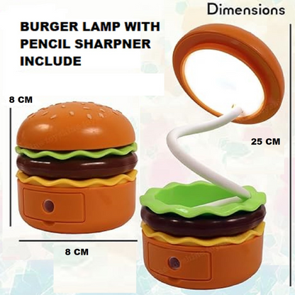 Burger Combo: LED USB Rechargeable Study Lamp with Sharpener – Fun Desk Light for Kids by Kiddospedia