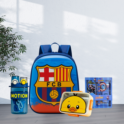 FCB Kids School Combo | Hard-shell Bag | Avenger Stationery| Bottle | Duck Lunch Box - Kiddospedia