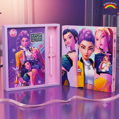 K Pop Demon Huntrix Gift Set | A5 Diary & Pen Gift Box | Kiddospedia