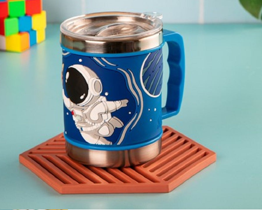 Embossed Astronaut Mug, 3D Cartoon Character Silicone Mug for Kids | Unbreakable Embossed Plastic Coffee Mug | BPA-Free, Lightweight & Durable, Space Theme Mug for Kids
