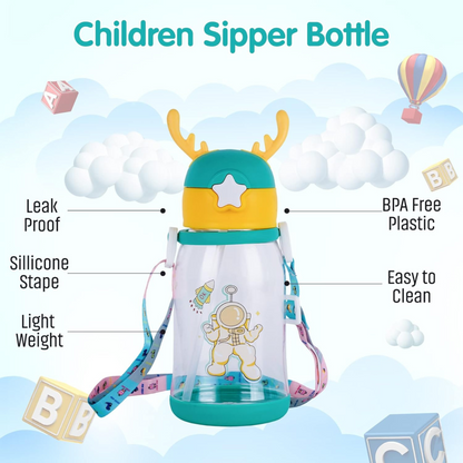 600ML Cartoon Kids Water Bottle with Straw and Strap – BPA-Free, Leakproof, Kiddospedia