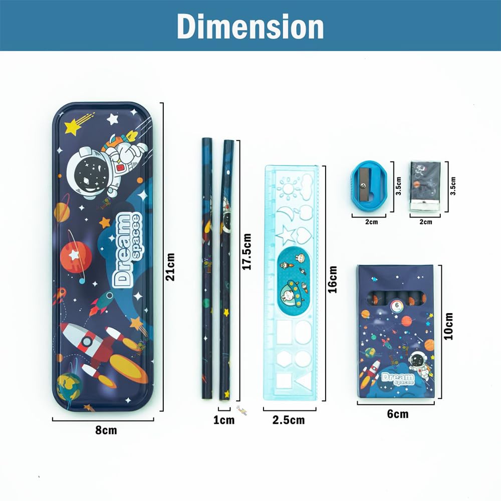 Cute Space-Themed Pouch with Pencils, Pens & Erasers – Kiddospedia