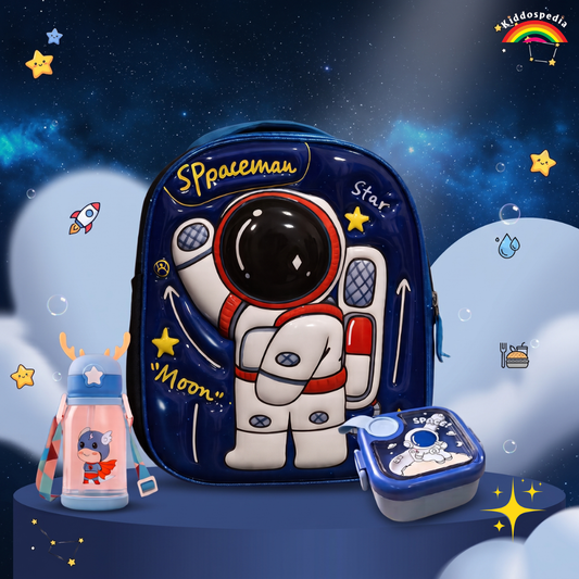 Kids Space School Combo - Hard Shell Bag - Lunch Box - Bottle