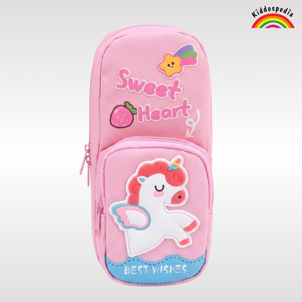 Unicorn Pencil Pouch for Kids | Cute Pencil Case with Zipper for Girls | Multi Utility School Stationery Pouch | Kiddospedia