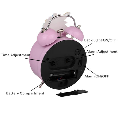 Unicorn Twin Bell Analog Alarm Clock with Backlight - Kiddospedia