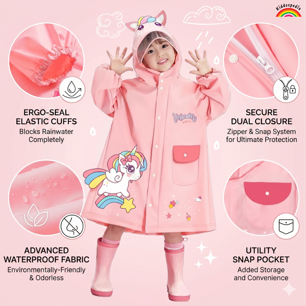 Unicorn Cartoon Waterproof Raincoat for Kids | Kiddospedia